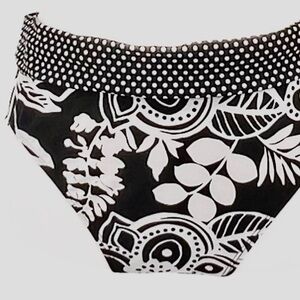 NEW Ibiza SWIMWEAR Black White Polka Dot Floral Full Coverage Bikini Bottoms 12